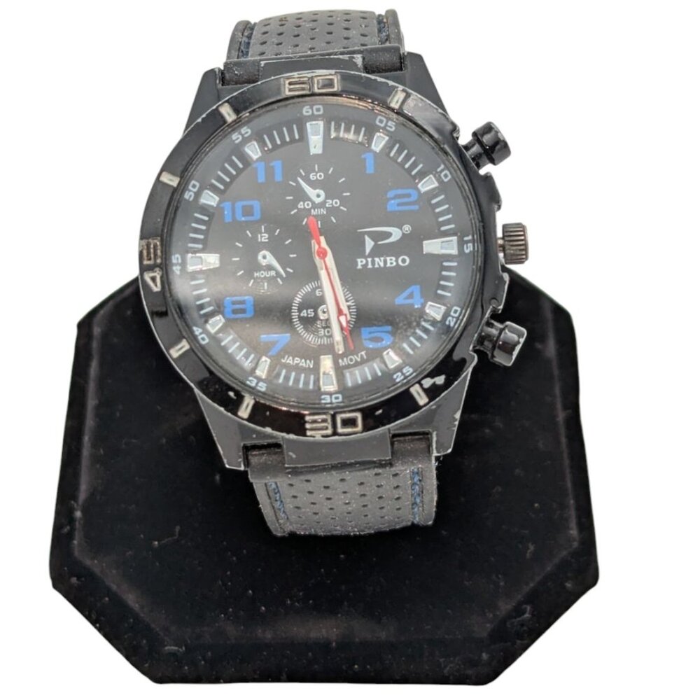 Pinbo Mens Sports Watch Rubber Band Case 42mm Diameter 10mm Thickness 9.5" Band